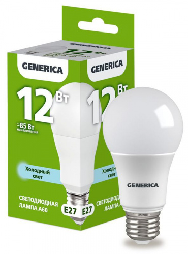 Лампа светодиодная A60 12Вт грушевидная 6500К E27 230В GENERICA LL-A60-12-230-65-E27-G Лампа светодиодная A60 12Вт грушевидная 6500К E27 230В GENERICA LL-A60-12-230-65-E27-G