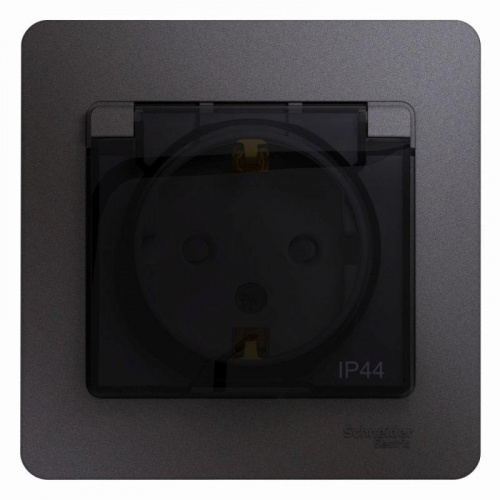Розетка 1-м СП Glossa 16А IP44 250В с заземл. защ. шторки с крышкой в сборе графит SE GSL001348 Розетка 1-м СП Glossa 16А IP44 250В с заземл. защ. шторки с крышкой в сборе графит SE GSL001348