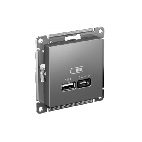 Розетка USB AtlasDesign тип A+C 45Вт QC PD высокоскор. ЗУ механизм сталь SE ATN000929 Розетка USB AtlasDesign тип A+C 45Вт QC PD высокоскор. ЗУ механизм сталь SE ATN000929