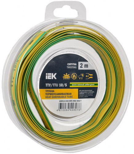 Трубка термоусадочная ТТУ нг-LS 10/5 желт./зел. (уп.2м) IEK UDR12-010-005-002-K52-T Трубка термоусадочная ТТУ нг-LS 10/5 желт./зел. (уп.2м) IEK UDR12-010-005-002-K52-T