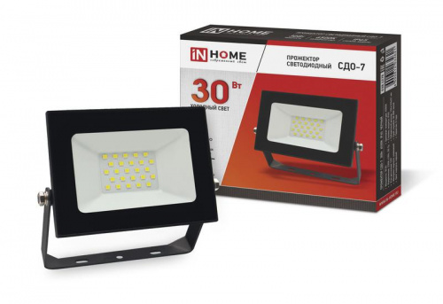 Прожектор светодиодный СДО-7 30Вт 6500К IP65 2700лм 230В черн. IN HOME 4690612034621 Прожектор светодиодный СДО-7 30Вт 6500К IP65 2700лм 230В черн. IN HOME 4690612034621