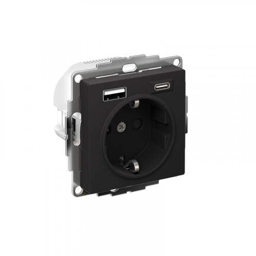 Розетка AtlasDesign 16А с 2-мя заряд. устройствами USB тип A+C 5В/2.4А 2х5В/1.2А механизм карбон SE ATN001032 Розетка AtlasDesign 16А с 2-мя заряд. устройствами USB тип A+C 5В/2.4А 2х5В/1.2А механизм карбон SE ATN001032