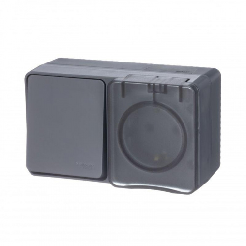 Блок ОП AtlasDesign PROFI IP54 (розетка 1-м 16А заземл. защ. шторки + 1-кл. выключатель 10А) антрацит SE ATN544070 Блок ОП AtlasDesign PROFI IP54 (розетка 1-м 16А заземл. защ. шторки + 1-кл. выключатель 10А) антрацит SE ATN544070