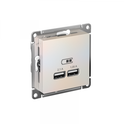 Розетка USB AtlasDesign тип A+A 5В 1х2.1А 2х1.05А механизм жемчуж. SE ATN000433 Розетка USB AtlasDesign тип A+A 5В 1х2.1А 2х1.05А механизм жемчуж. SE ATN000433